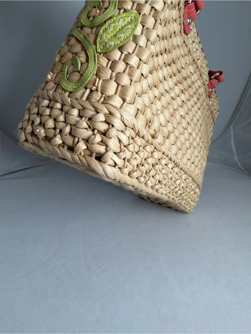 Brighton Beige Straw Tote with Pink Trim and Multicolor leather Floral Appliqués - Picture 12 of 12